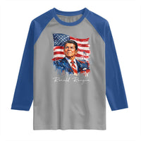 Ronald Regan Patriotic American Flag President Raglan Shirt