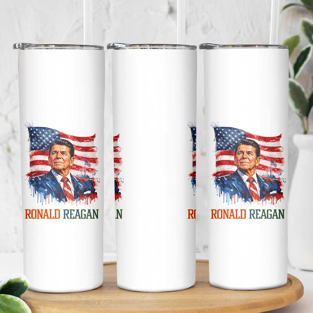 Ronald Regan Patriotic American Flag President Skinny Tumbler