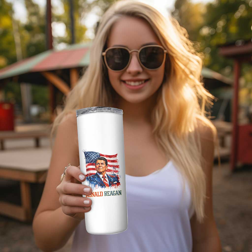 Ronald Regan Patriotic American Flag President Skinny Tumbler