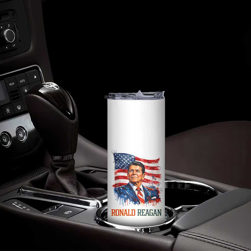 Ronald Regan Patriotic American Flag President Skinny Tumbler