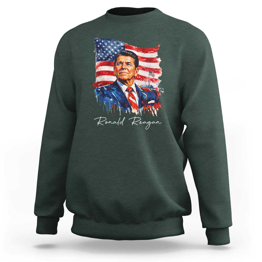 Ronald Regan Patriotic American Flag President Sweatshirt