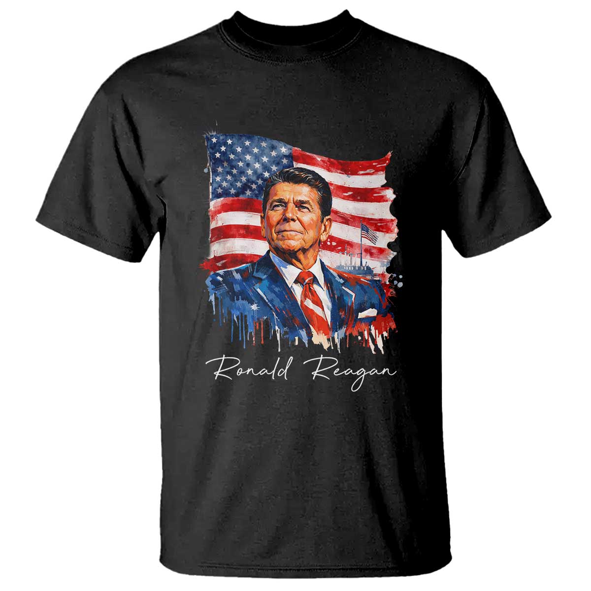 Ronald Regan Patriotic American Flag President T Shirt