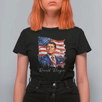 Ronald Regan Patriotic American Flag President T Shirt For Women
