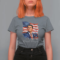 Ronald Regan Patriotic American Flag President T Shirt For Women