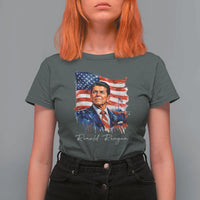 Ronald Regan Patriotic American Flag President T Shirt For Women