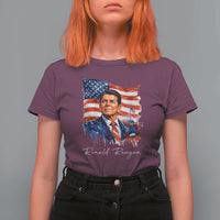 Ronald Regan Patriotic American Flag President T Shirt For Women