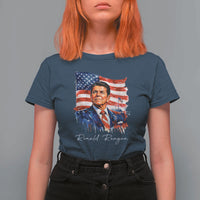 Ronald Regan Patriotic American Flag President T Shirt For Women