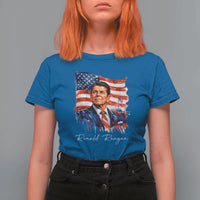 Ronald Regan Patriotic American Flag President T Shirt For Women