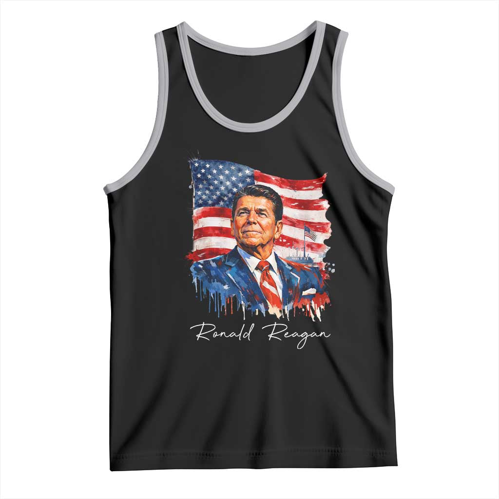 Ronald Regan Patriotic American Flag President Tank Top