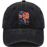 Ronald Regan Patriotic American Flag President Washed Cotton Baseball Cap
