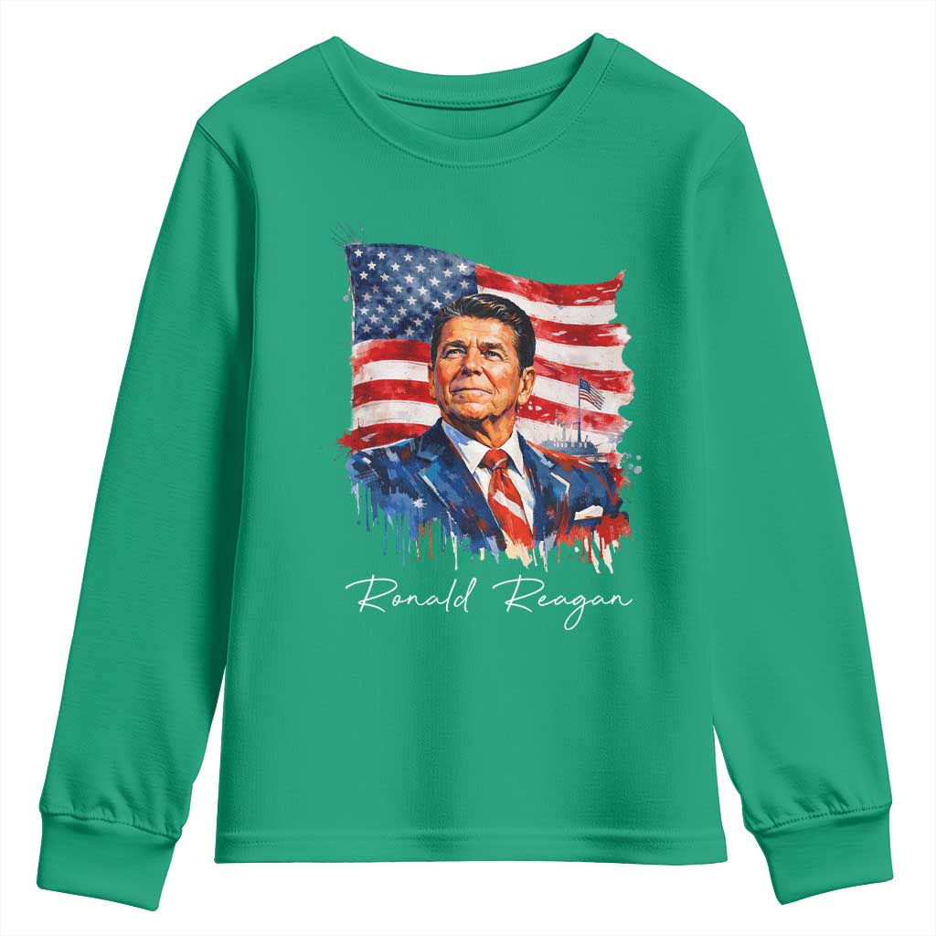 Ronald Regan Patriotic American Flag President Youth Sweatshirt