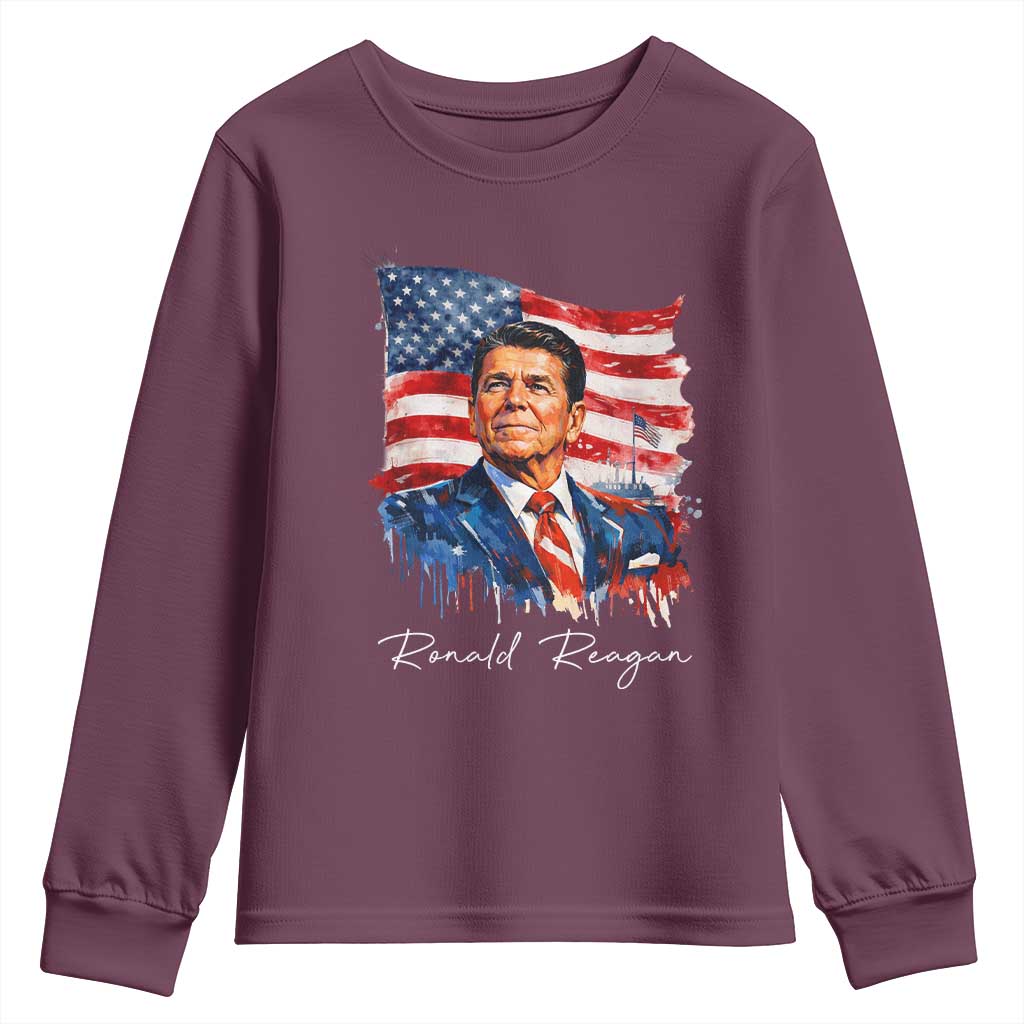 Ronald Regan Patriotic American Flag President Youth Sweatshirt