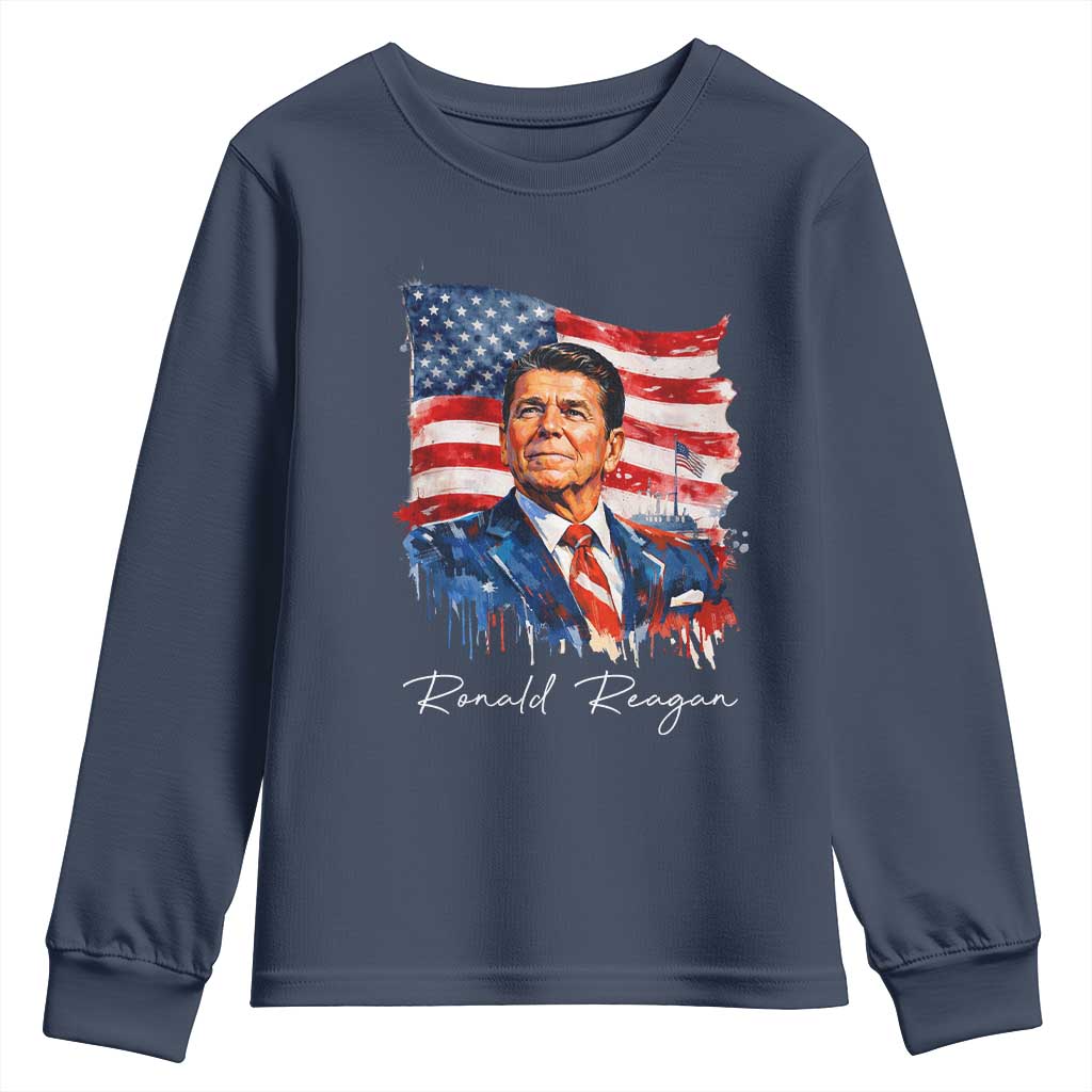 Ronald Regan Patriotic American Flag President Youth Sweatshirt