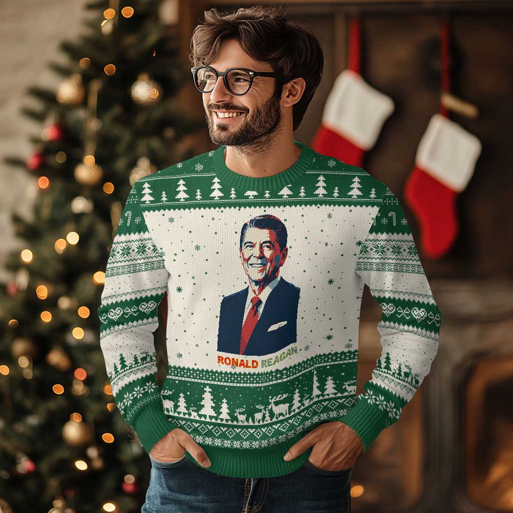 Ronald Regan Ugly Christmas Sweater American Flag US President
