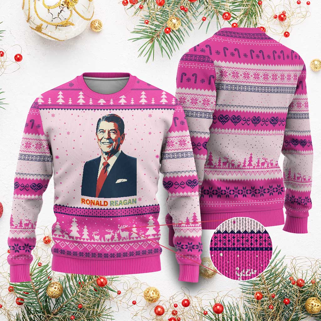 Ronald Regan Ugly Christmas Sweater American Flag US President