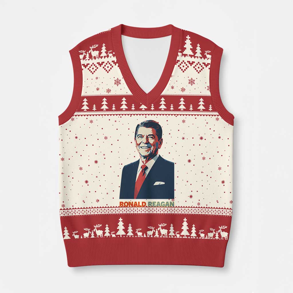 Ronald Regan V-Neck Knit Sweater Vest American Flag US President