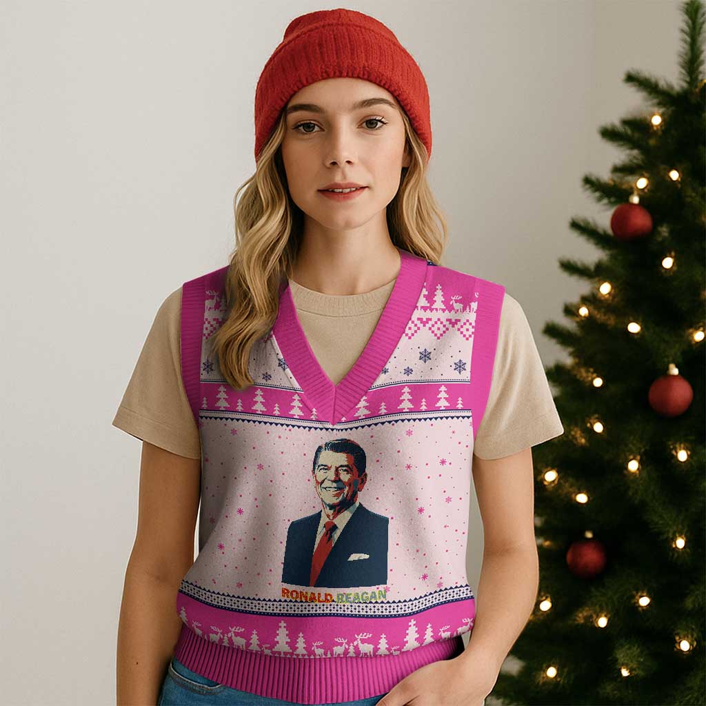Ronald Regan V-Neck Knit Sweater Vest American Flag US President