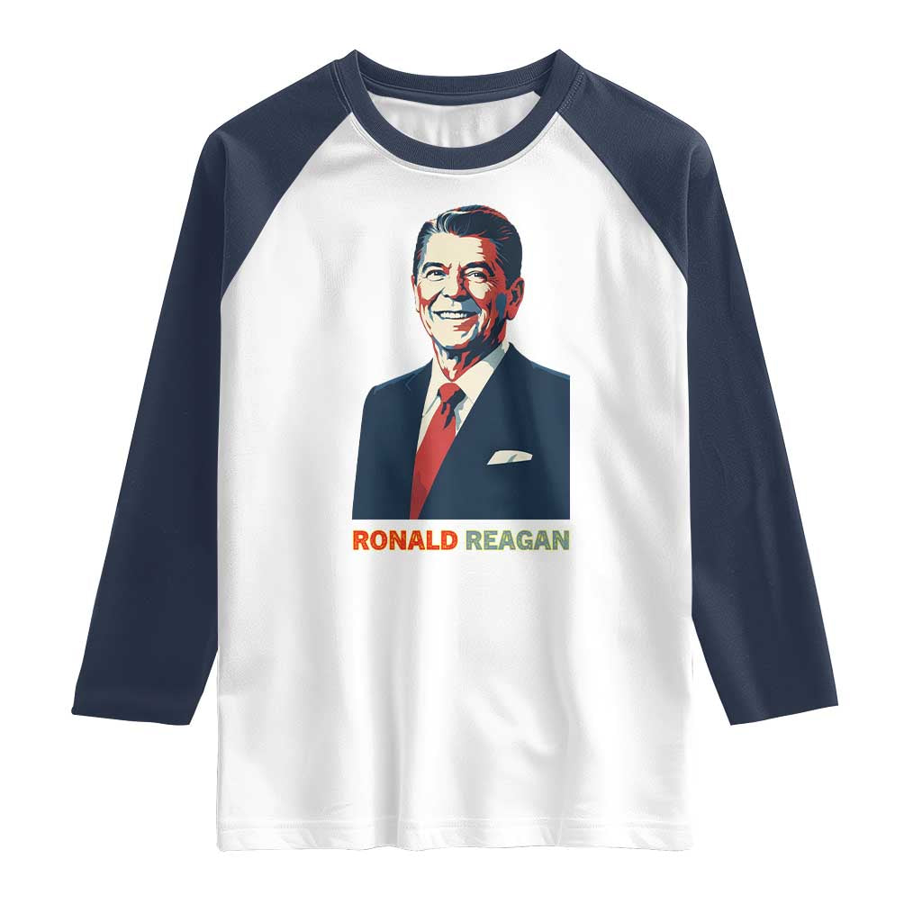 Ronald Regan Raglan Shirt American Flag US President