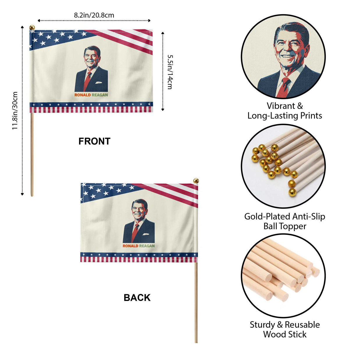 Ronald Reagan Patriotic Handheld Flag American Flag US President
