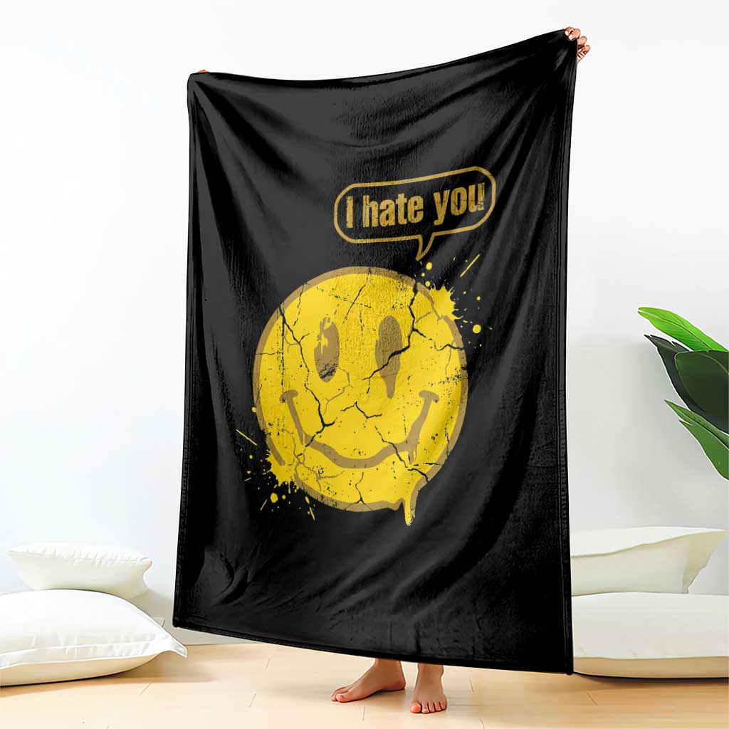 I Hate You Throw Blanket Vintage Yellow Happy Smile Face