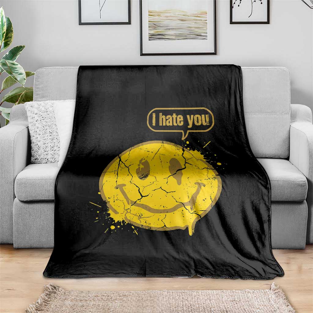 I Hate You Throw Blanket Vintage Yellow Happy Smile Face