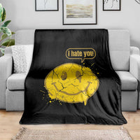 I Hate You Throw Blanket Vintage Yellow Happy Smile Face