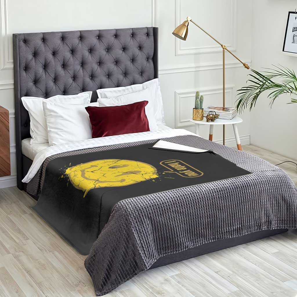 I Hate You Throw Blanket Vintage Yellow Happy Smile Face