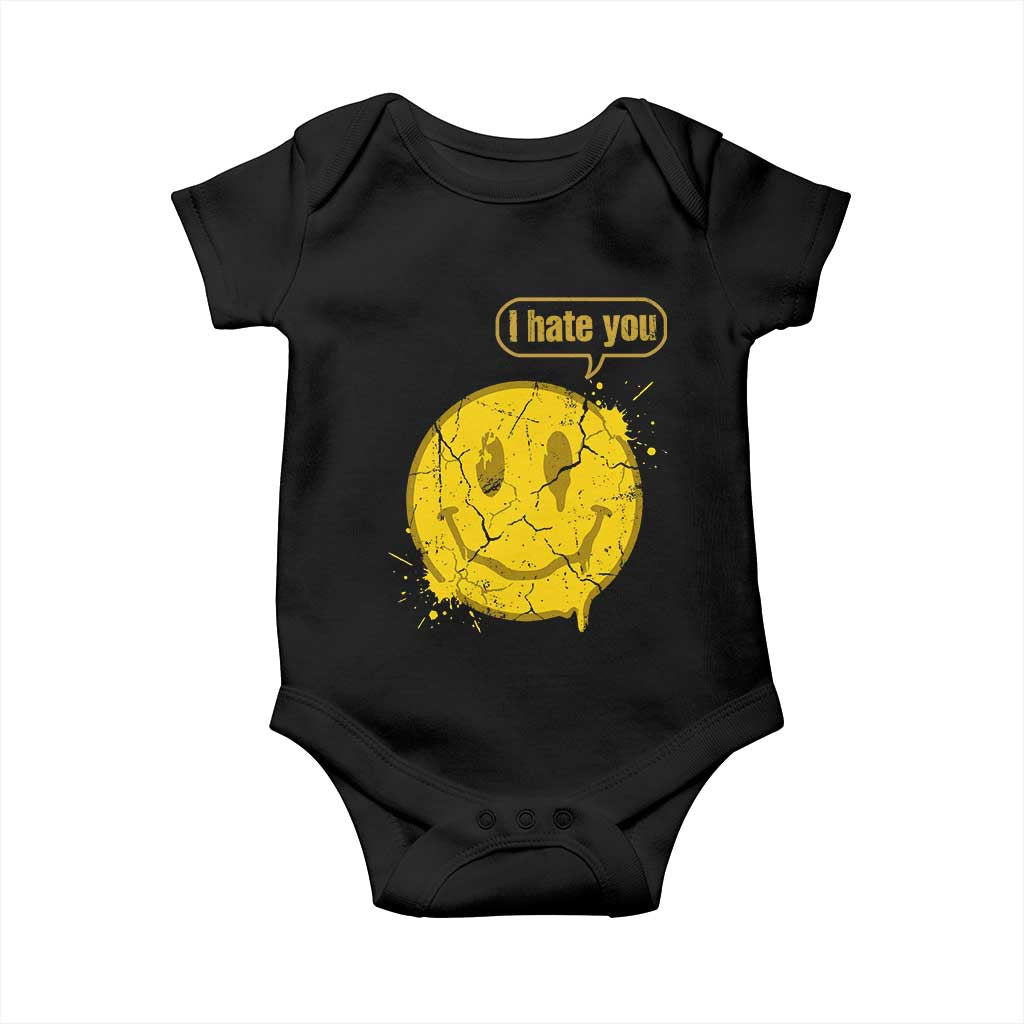 I Hate You Baby Onesie Vintage Yellow Happy Smile Face