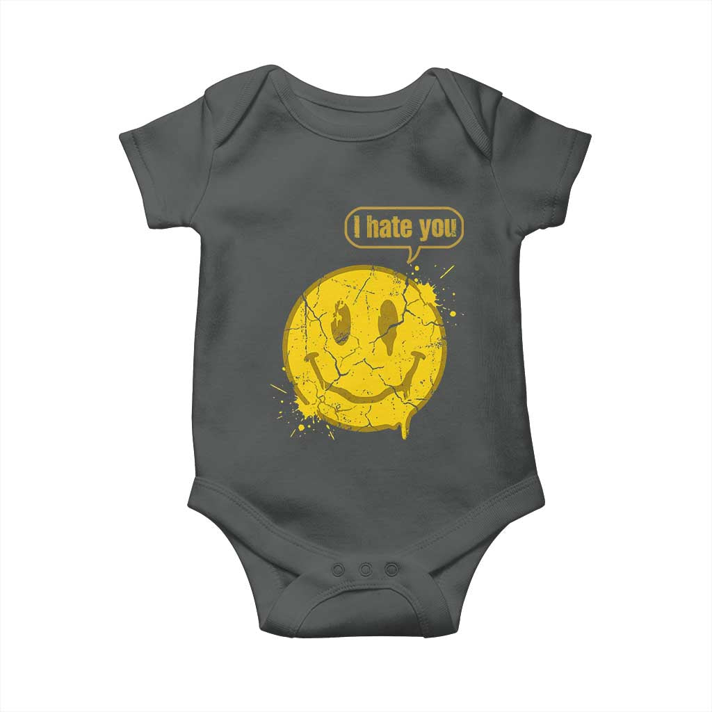 I Hate You Baby Onesie Vintage Yellow Happy Smile Face