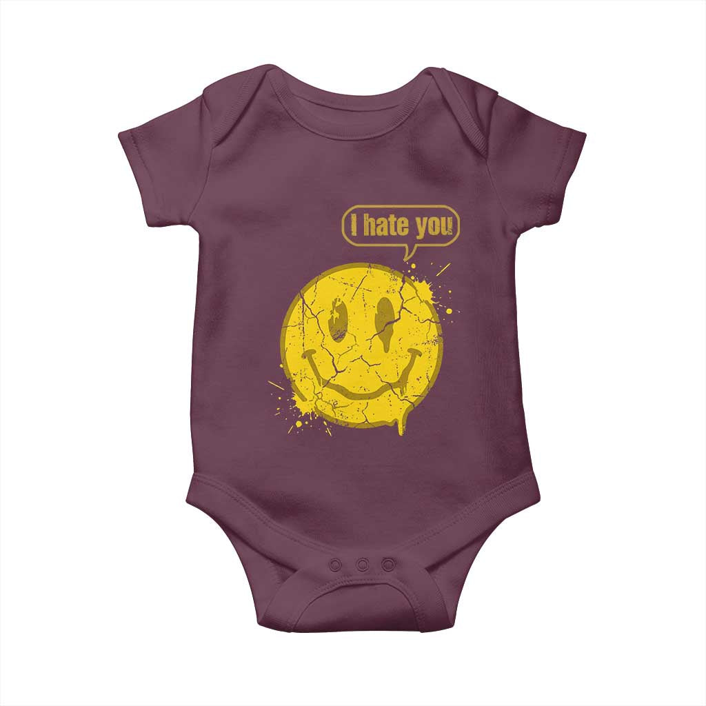 I Hate You Baby Onesie Vintage Yellow Happy Smile Face