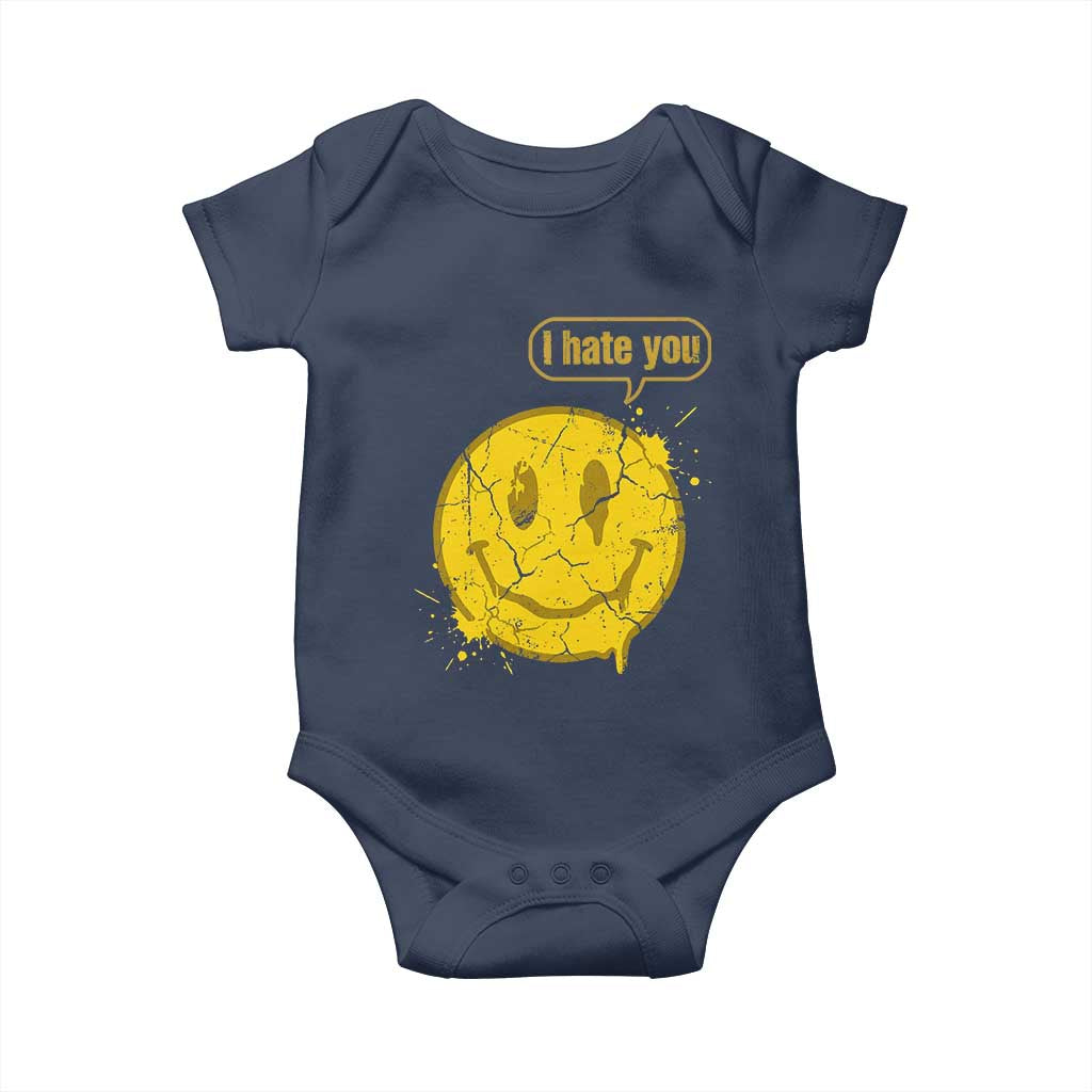 I Hate You Baby Onesie Vintage Yellow Happy Smile Face