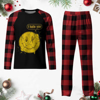 I Hate You Plaid Pajama Set Vintage Yellow Happy Smile Face