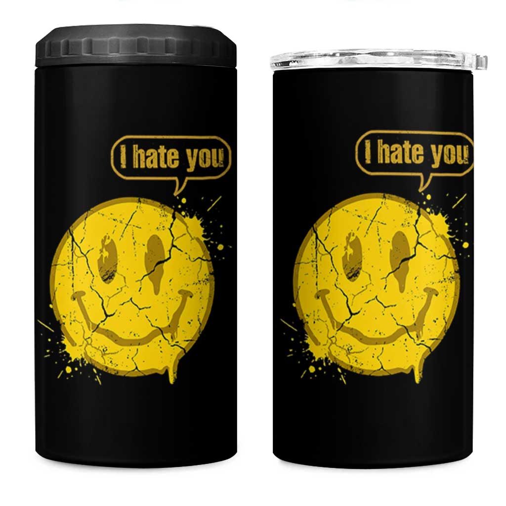 I Hate You 4 in 1 Can Cooler Tumbler Vintage Yellow Happy Smile Face