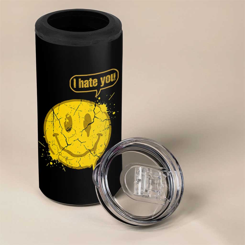I Hate You 4 in 1 Can Cooler Tumbler Vintage Yellow Happy Smile Face