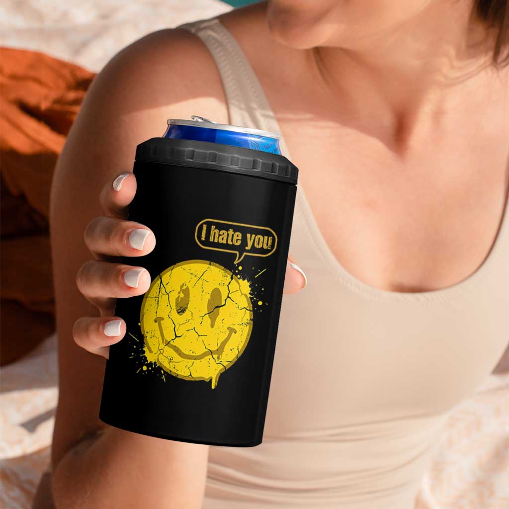 I Hate You 4 in 1 Can Cooler Tumbler Vintage Yellow Happy Smile Face