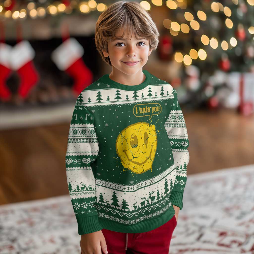 I Hate You Ugly Christmas Sweater Vintage Yellow Happy Smile Face