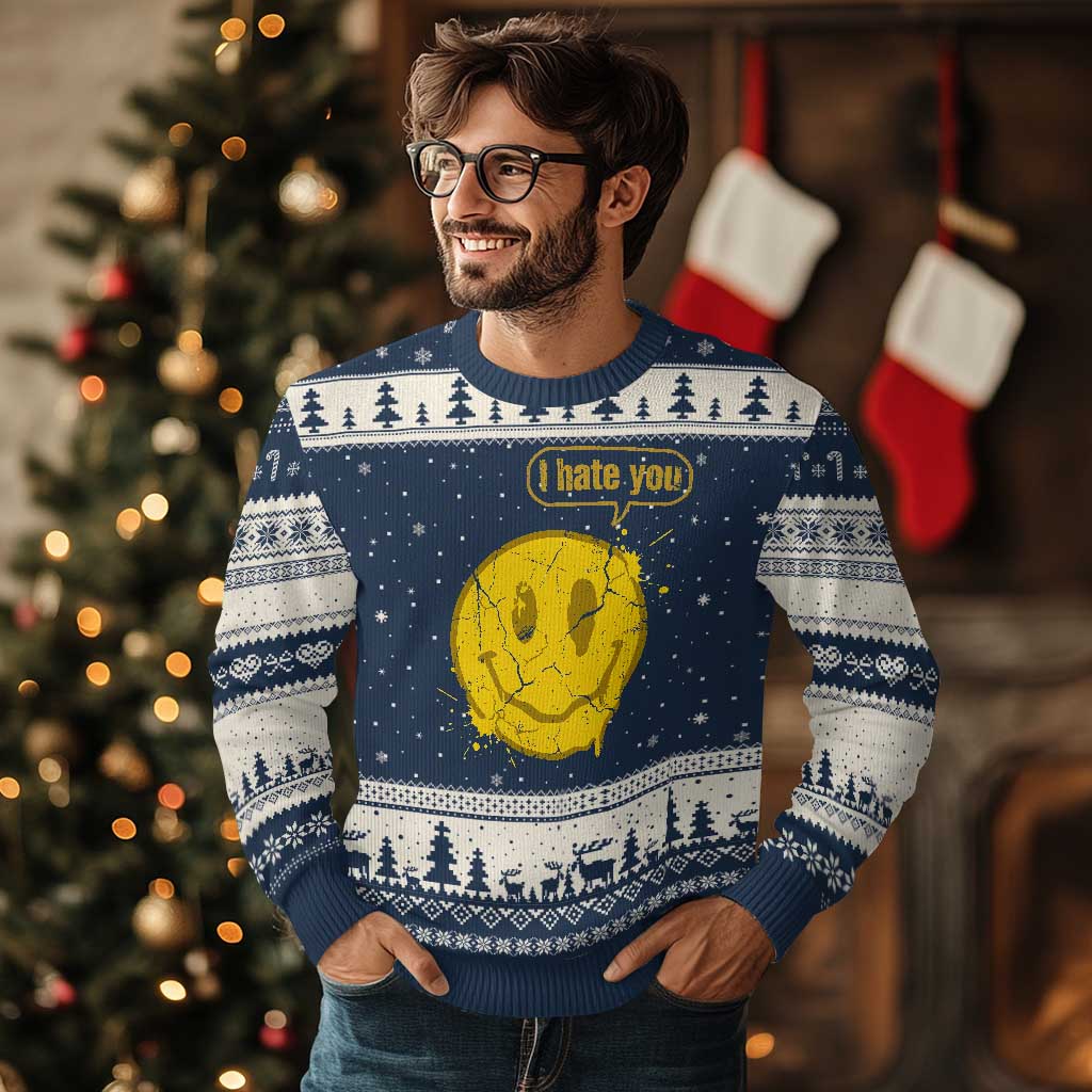 I Hate You Ugly Christmas Sweater Vintage Yellow Happy Smile Face