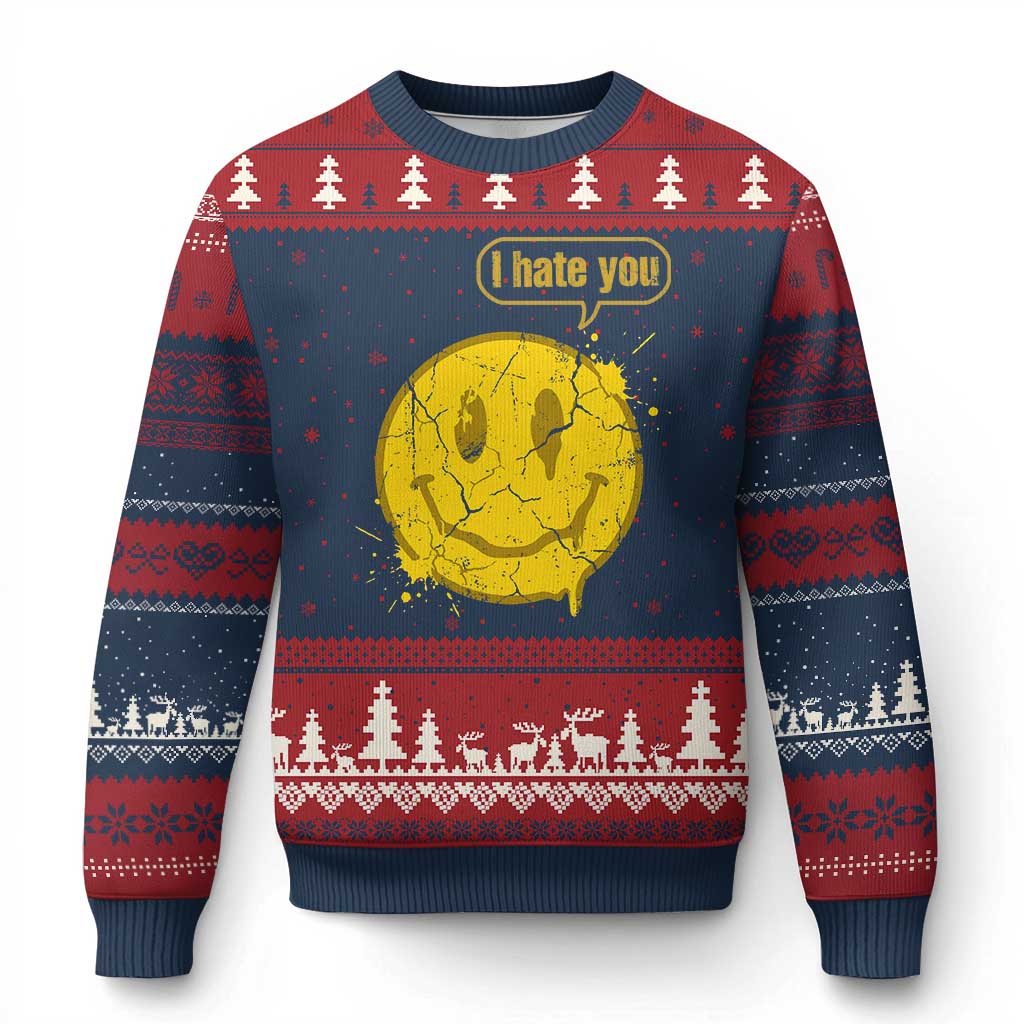 I Hate You Ugly Christmas Sweater Vintage Yellow Happy Smile Face