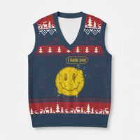 I Hate You V-Neck Knit Sweater Vest Vintage Yellow Happy Smile Face