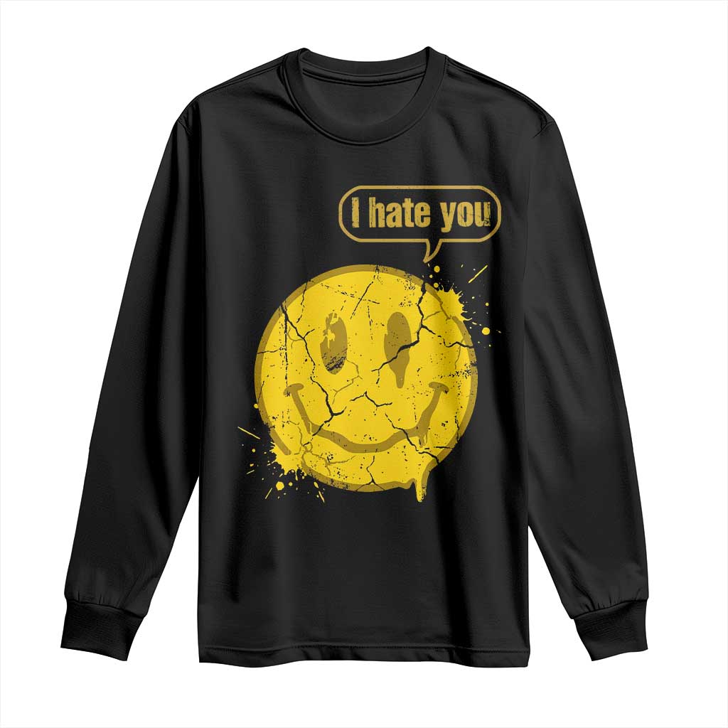 I Hate You Long Sleeve Shirt Vintage Yellow Happy Smile Face