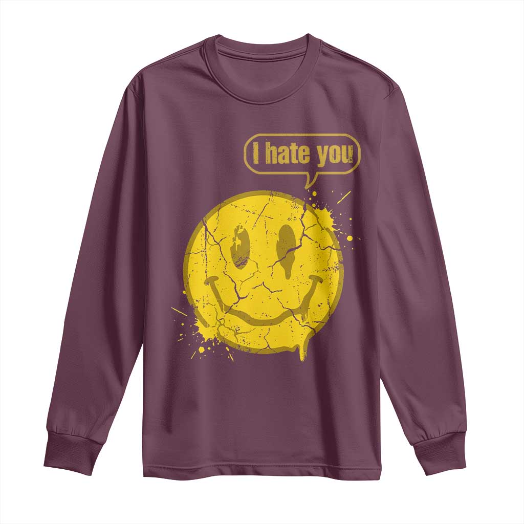 I Hate You Long Sleeve Shirt Vintage Yellow Happy Smile Face
