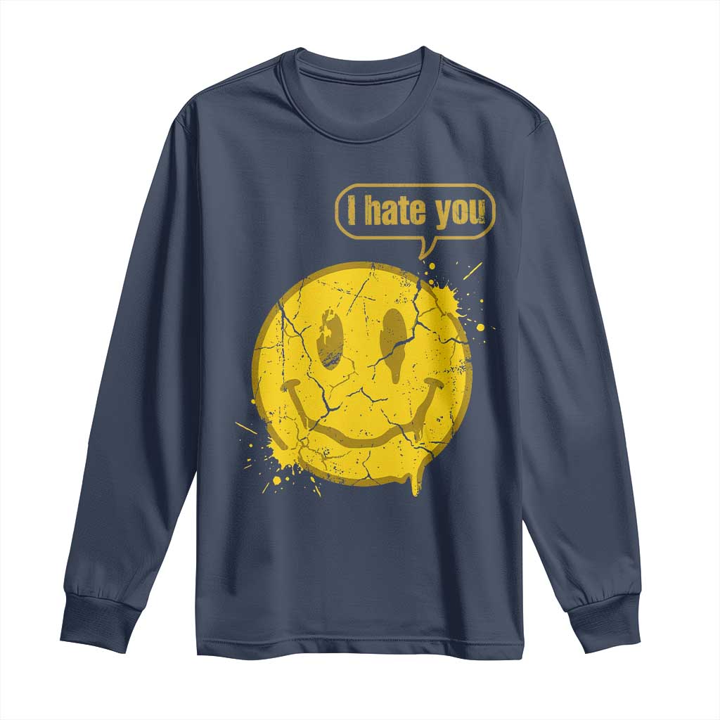 I Hate You Long Sleeve Shirt Vintage Yellow Happy Smile Face