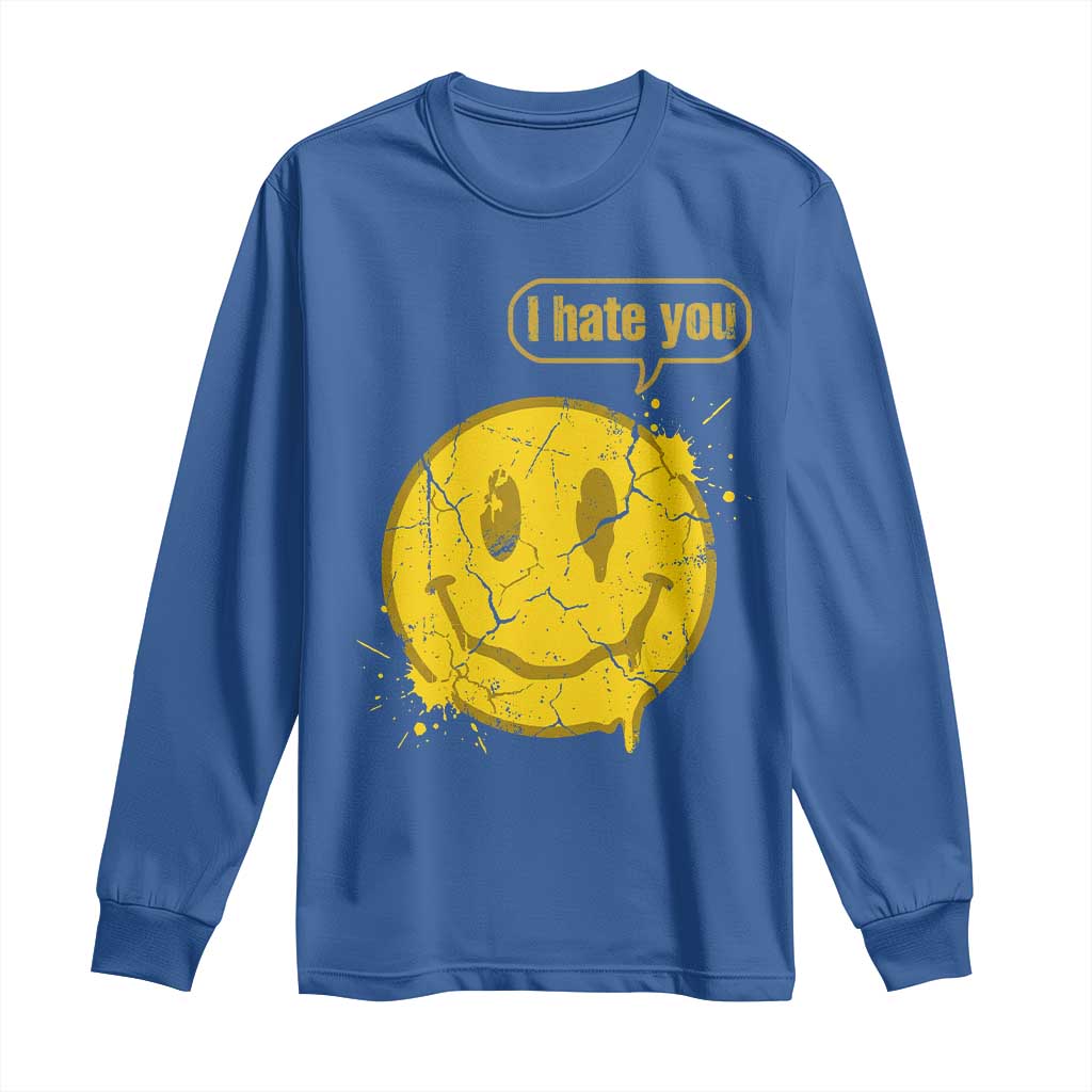 I Hate You Long Sleeve Shirt Vintage Yellow Happy Smile Face