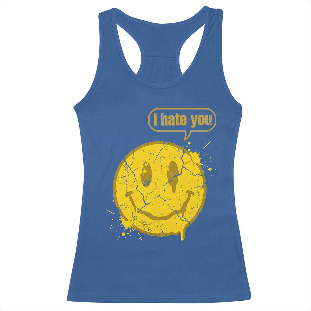 I Hate You Racerback Tank Top Vintage Yellow Happy Smile Face