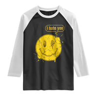 I Hate You Raglan Shirt Vintage Yellow Happy Smile Face