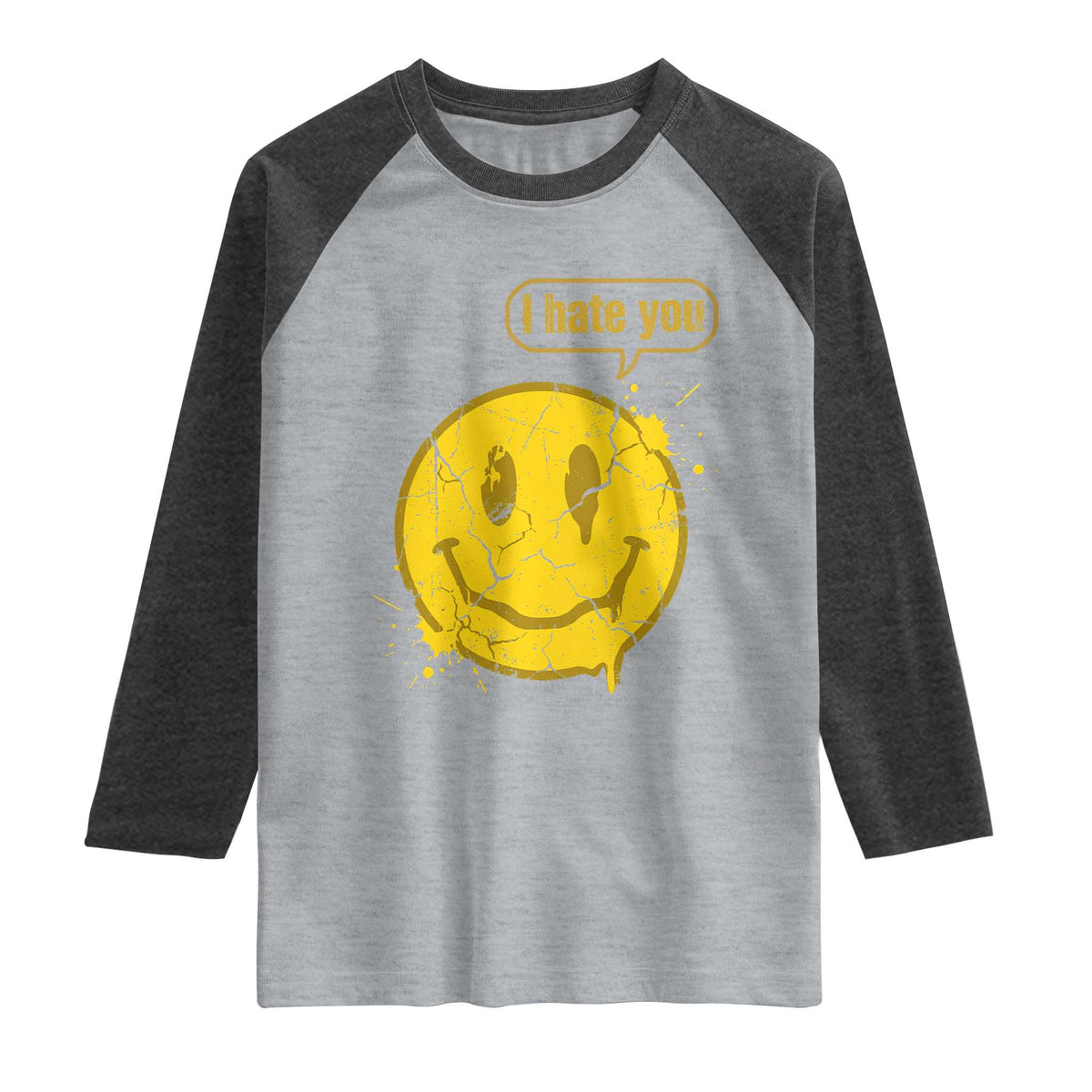 I Hate You Raglan Shirt Vintage Yellow Happy Smile Face