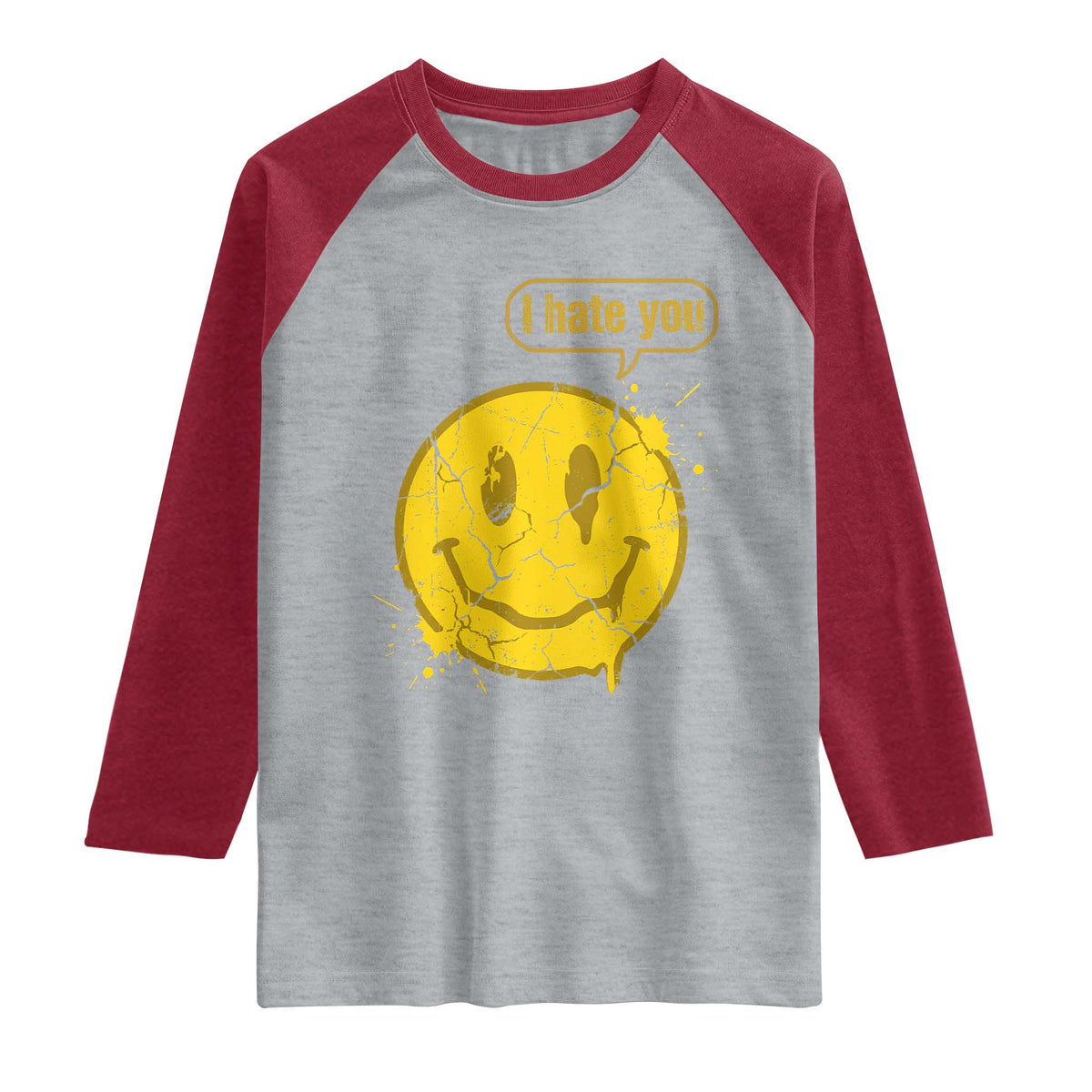 I Hate You Raglan Shirt Vintage Yellow Happy Smile Face