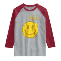 I Hate You Raglan Shirt Vintage Yellow Happy Smile Face