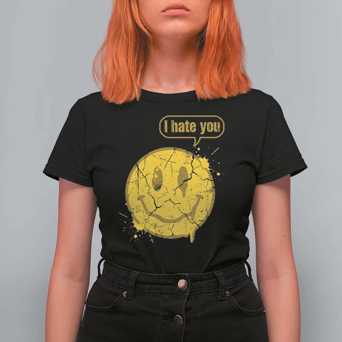 I Hate You T Shirt For Women Vintage Yellow Happy Smile Face