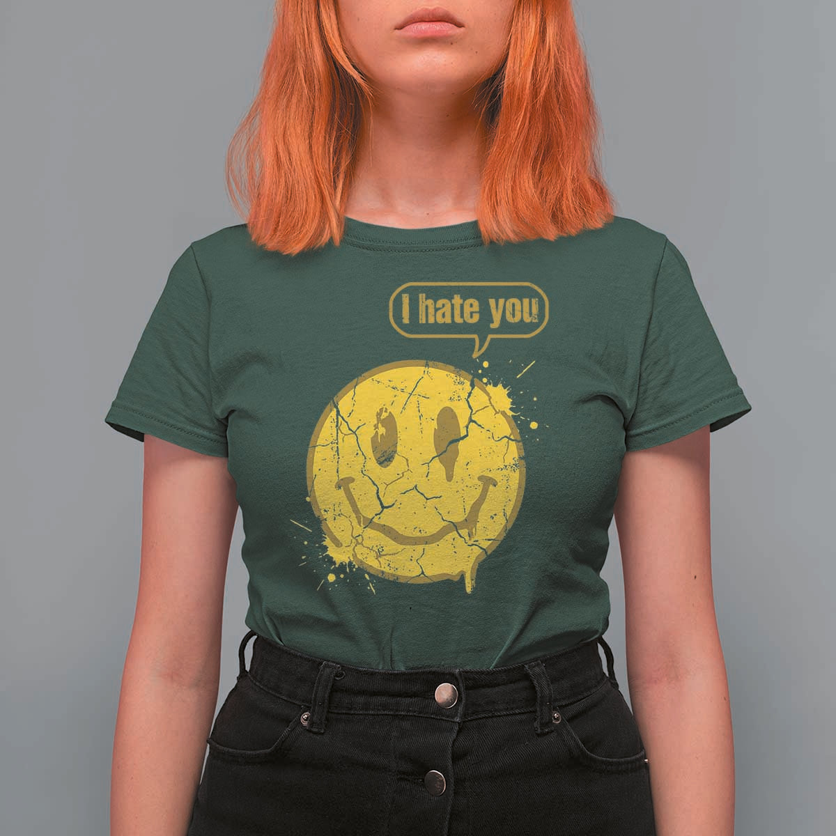 I Hate You T Shirt For Women Vintage Yellow Happy Smile Face